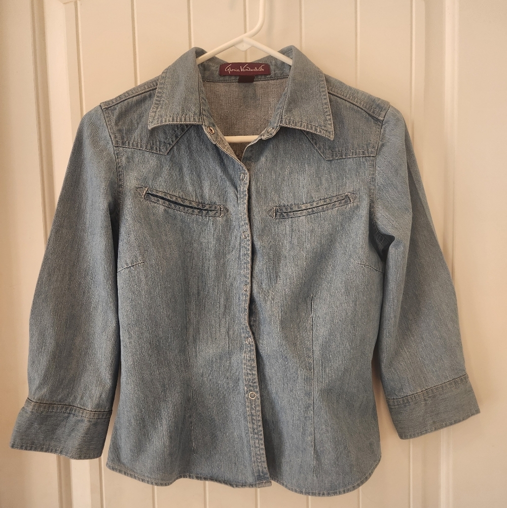 Vintage Gloria Vanderbilt Light Blue Denim Shirt, Size PS